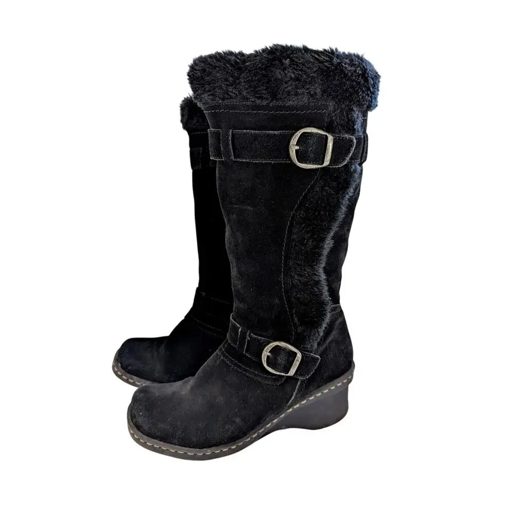 BASS! ALISSA BLACK GENUINE SUEDE LEATHER, FAUX SHEARLING LINED BOOTS! SZ 9.5M
